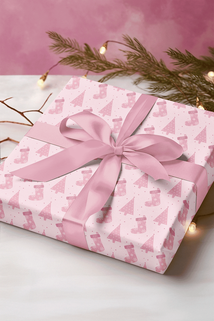 Pink Tree and Stocking Wrapping Paper product image (1)