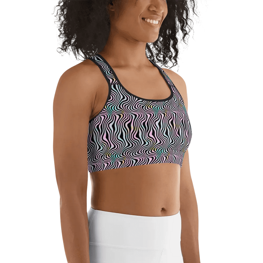 Comfortable sports bra in wavy pink black and turquoise design product image (11)