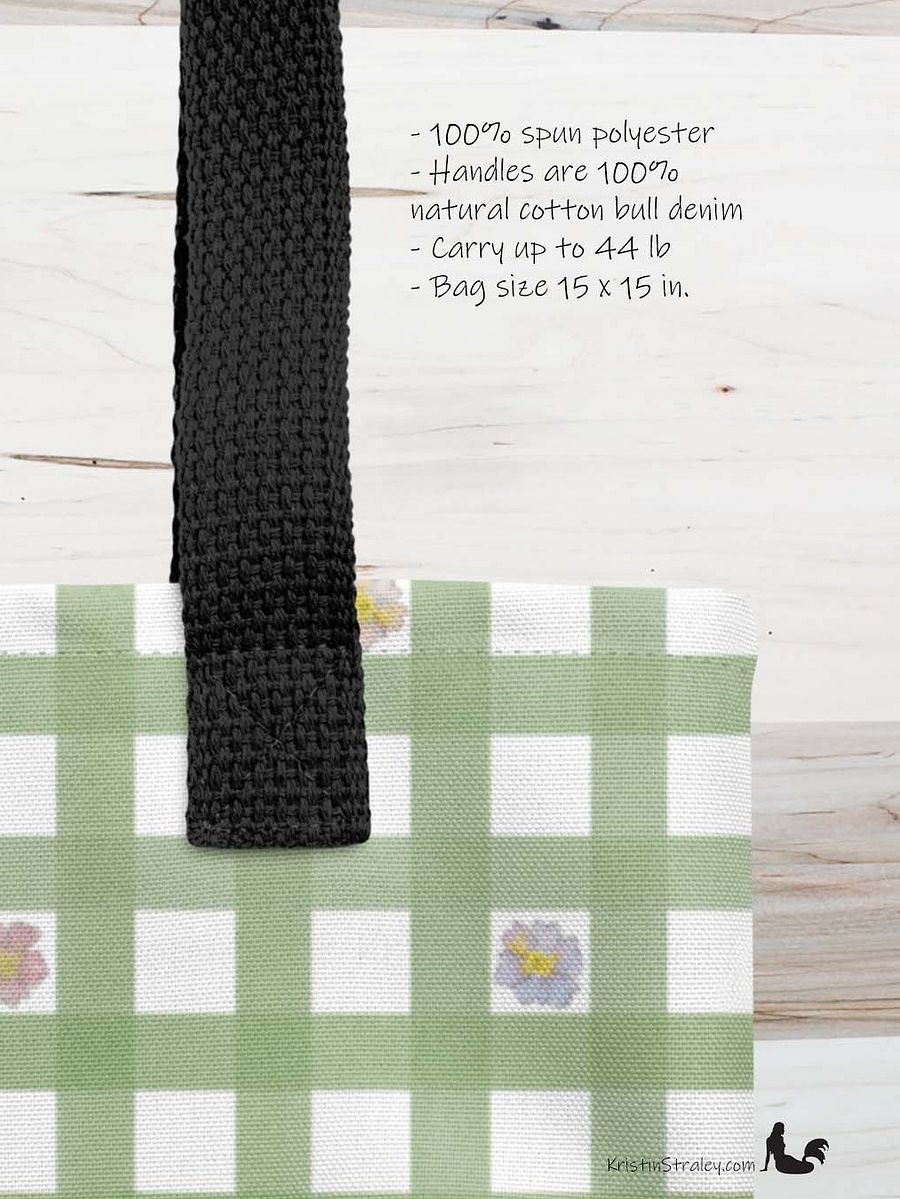 Gingham Blossoms - Small Flowers in Green Gingham Tote Bag product image (3)