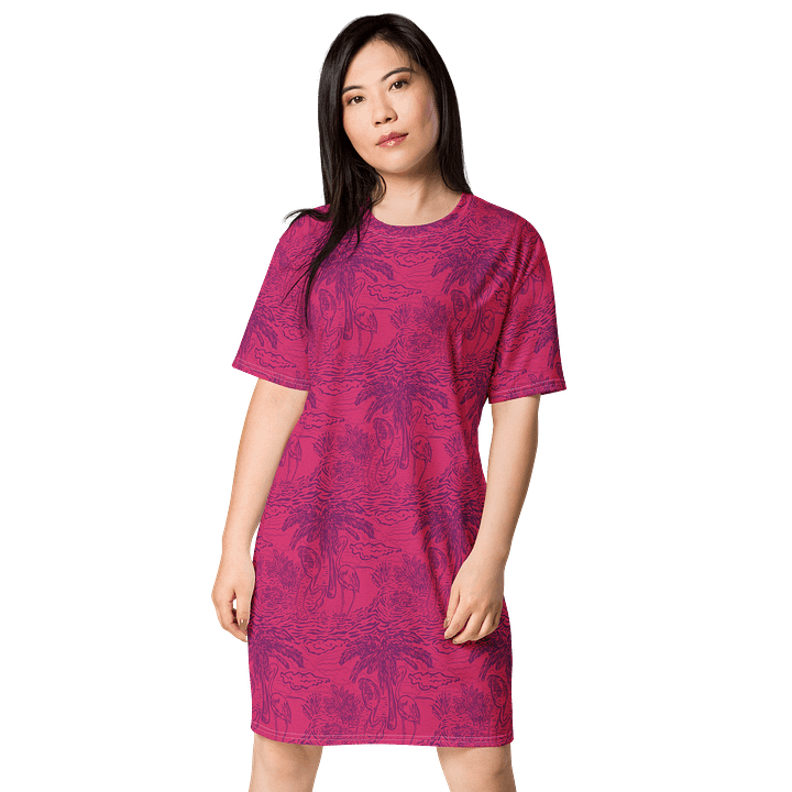 Flamingo Fancy Toile | Purple on Pink Tropical Toile | T-Shirt Dress | by Monique Faella Designs™ product image (1)