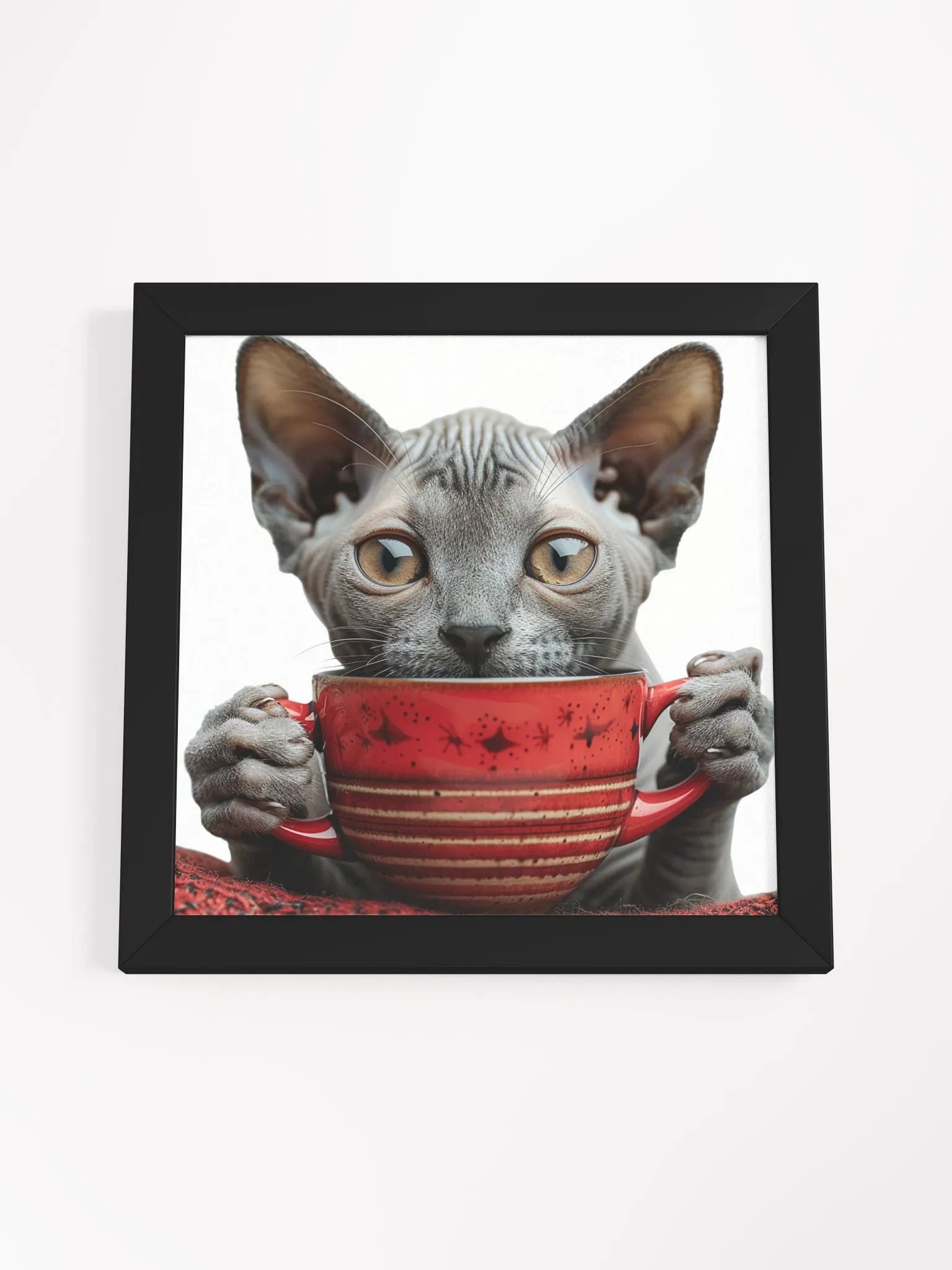Coffee Lover Cute Grey Hairless Sphynx Kitten Art product image (34)