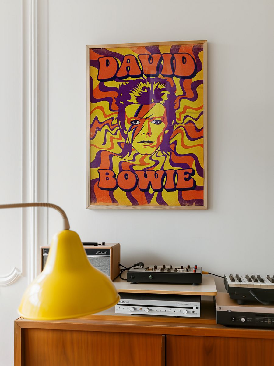 David Bowie Ziggy Stardust Poster - Psychedelic Aladdin Sane Print, Orange Yellow Purple Wall Art, Glam Rock Retro Music Decor product image (14)
