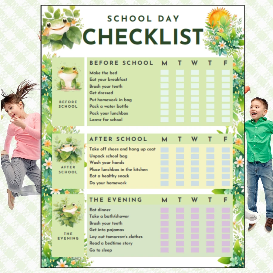 Child's Cute Frog School Day Checklist Back To School Digital Printable product image (3)