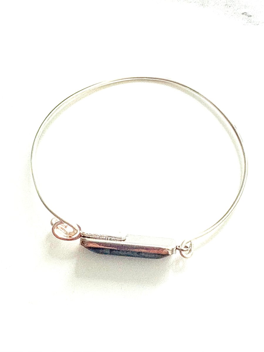 ⚡ Electric Tide Bangle | 6.5" Silver-Plated Wire Bracelet with Blue Rectangle Charm | Handmade Coastal Charm Jewelry by Monique Faella Designs™ | MFD-00173 product image (6)