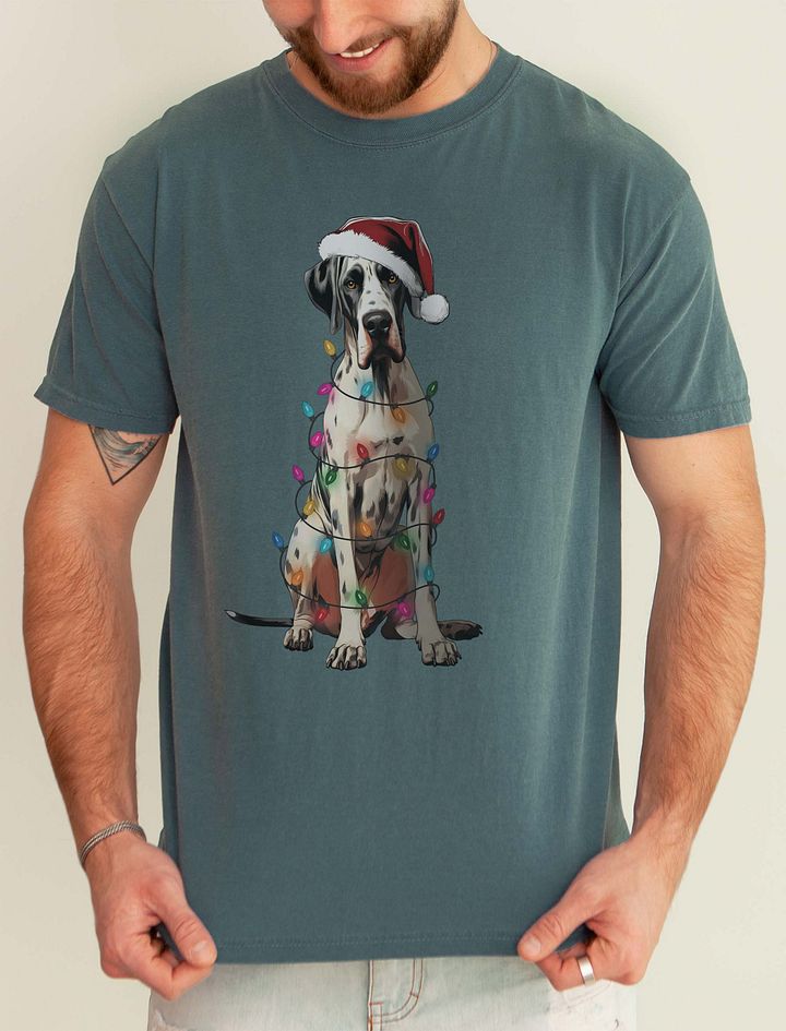Funny Great Dane(Harlequin) Christmas T-Shirt for Great Dane Paw-rents product image (1)