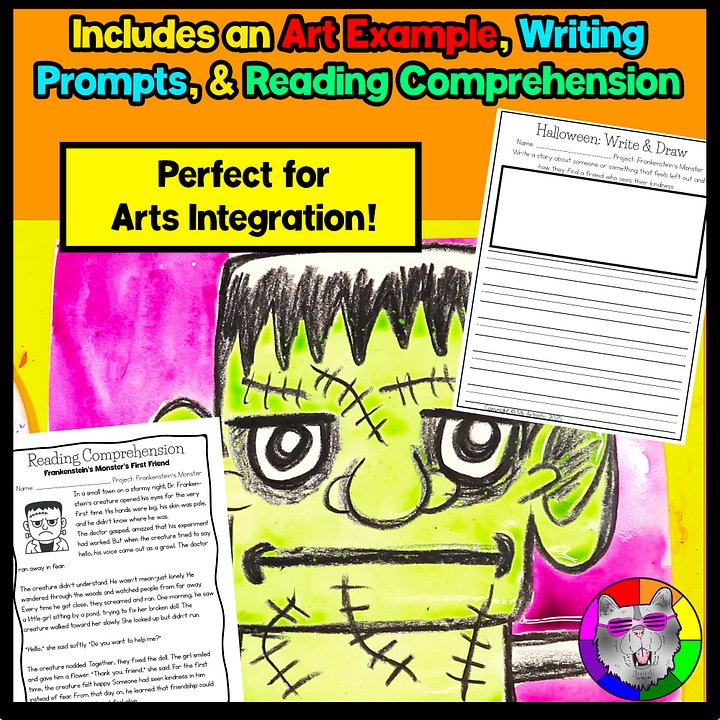 Halloween Frankenstein Art Lesson with Reading, Writing & Step-by-Step Tutorial (Grades 1–4) product image (2)