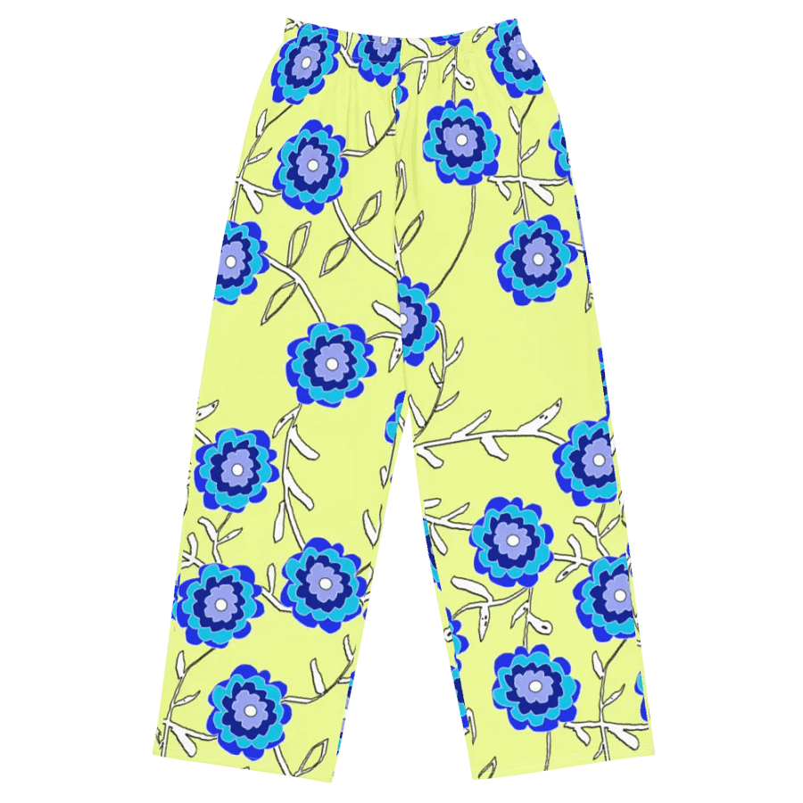 Blue Flowers on Yellow Wideleg Pants product image (2)