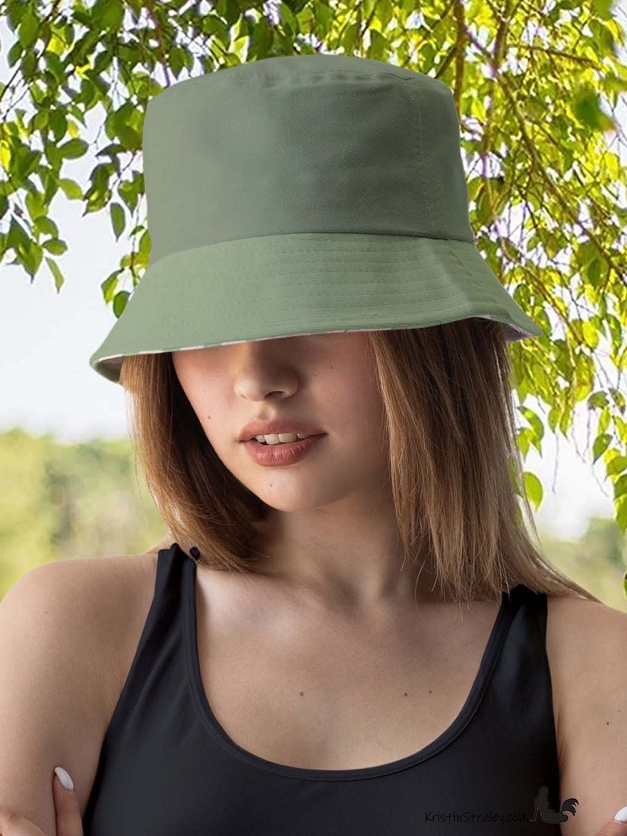 Pink Flowers on Gingham and Solid Green Reversible Bucket Hat product image (4)