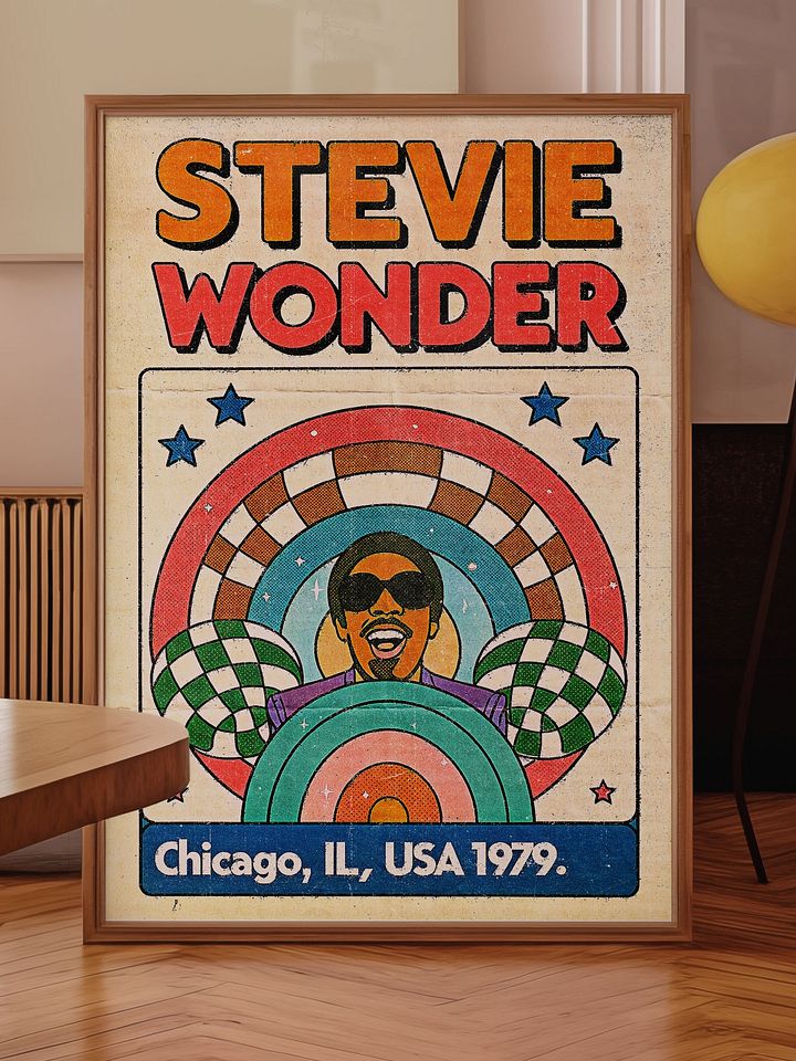 Stevie Wonder Chicago 1979 Poster | Vintage Soul Print | Retro Concert Art | Funk & R&B Music Decor | 80s Music Artwork | Mid-Century Funk Art Print product image (1)