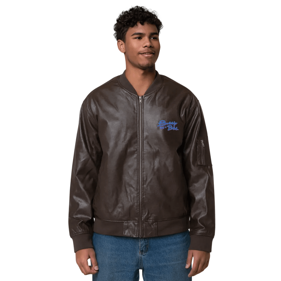 Bubbly and a B (violet shadow design) faux leather bomber jacket product image (2)