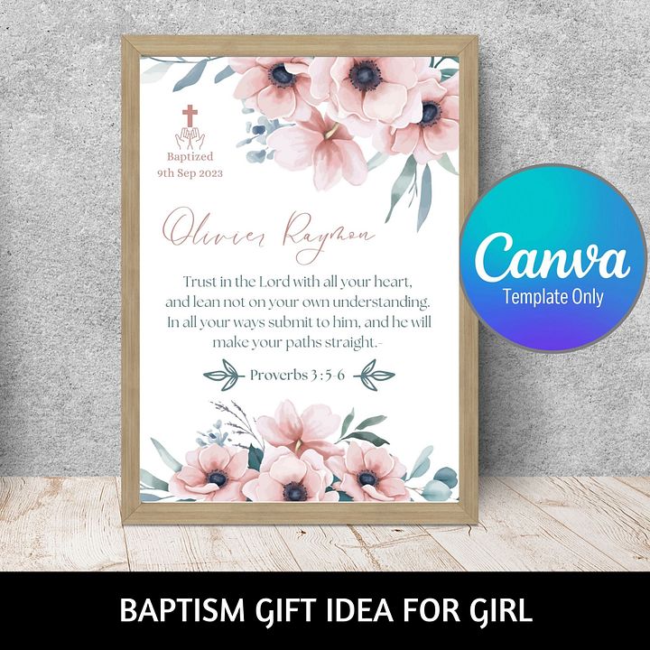Water Colour Big Pink Flowers Baptism Canva Template product image (1)