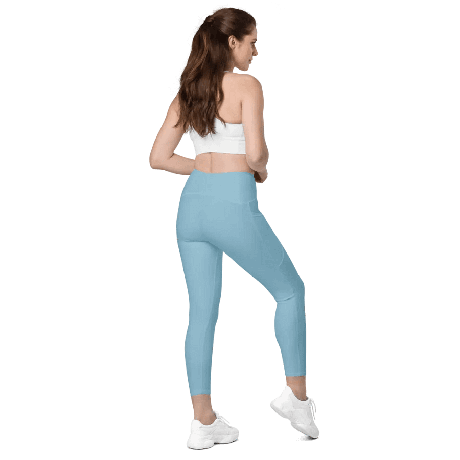 Plain Light Blue Soft Summer Women's High Waisted Premium Crossover Leggings with Pockets by Treasure Pie product image (7)