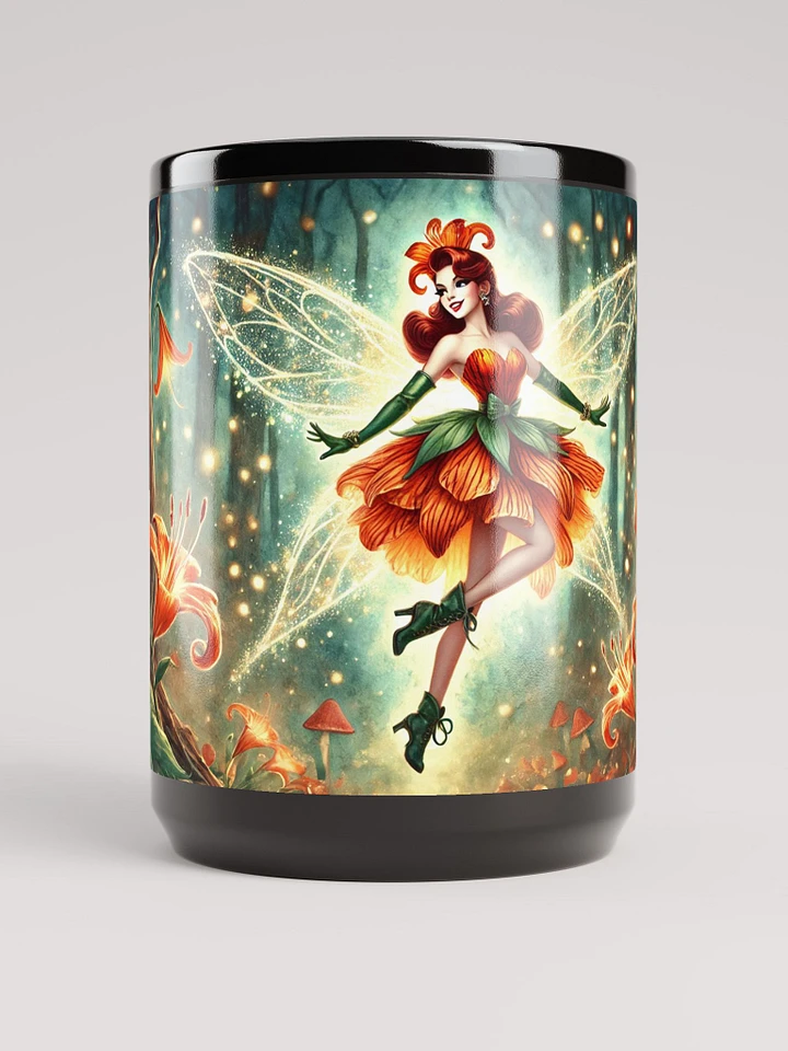 Enchanted Orange Lily Fairy 15 oz Black Glossy Mug product image (1)