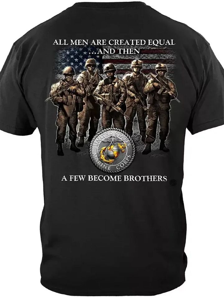 USMC 'Brotherhood' T-shirt - Black Marine Corps Shirt EGA & USA Flag - Semper Fi product image (2)