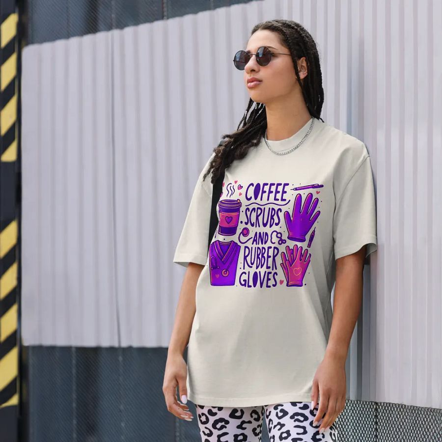 Playful Coffee and Medical Illustrations Oversized Tee product image (36)