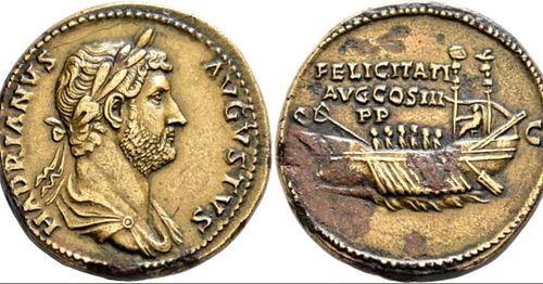 Hammered at 15000 CHF at Leu's Webauction 26, 3366, 
Hadrian, 117-138. Sestertius (Orichalcum, 33 mm, 27.09 g, 12 h), Rome, c...