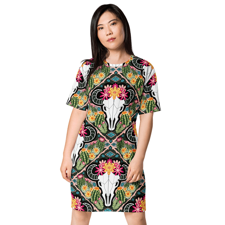 Western Americana Cacti Cow | Bold Desert Design | T-Shirt Dress | by Monique Faella Designs™ product image (1)
