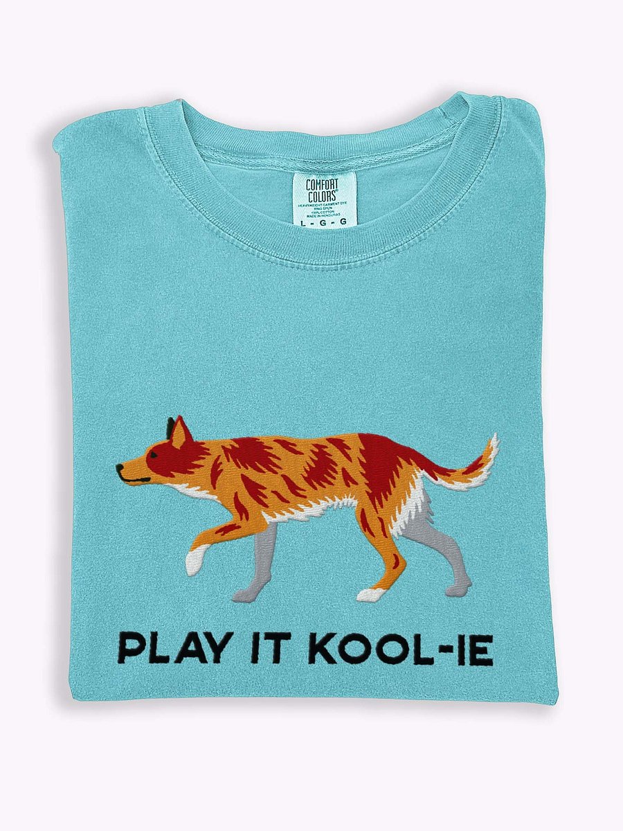 Play It Kool-ie T-Shirt(Embroidered) of an Australian Koolie(Red Merle) product image (1)