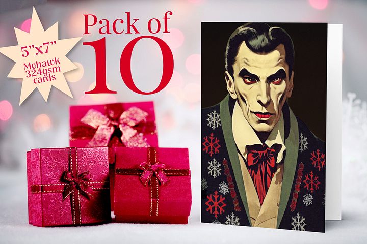 Retro Vampire Dracula Christmas Cards Pack of 10 • 5×7 product image (2)