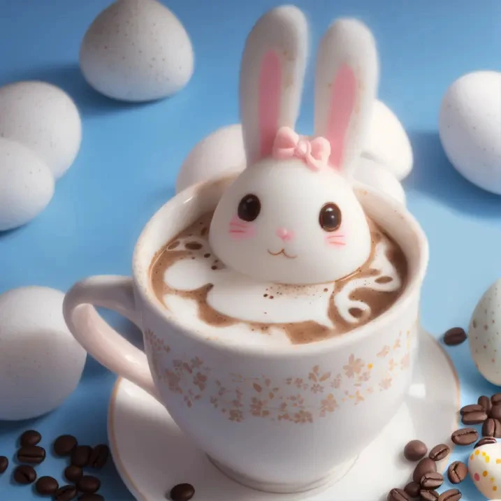 Kawaii Foammy Easter Bunny on a Latte product image (1)