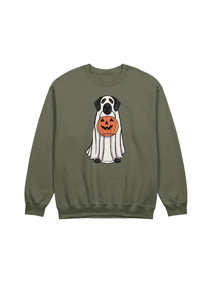 Funny Halloween German Shorthaired Pointer(Black) Sweatshirt | Funny GSP Wearing a Ghost Costume and Holding a Pumpkin Basket product image (12)