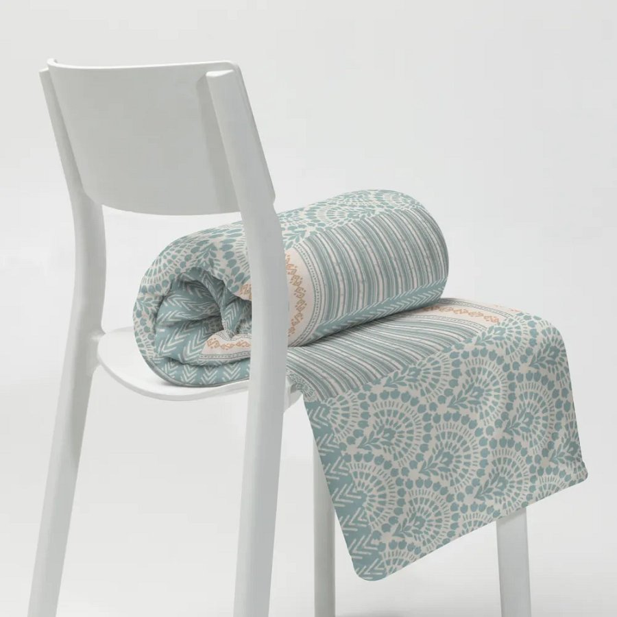 Boho Botticelli Blue Patchwork Throw Blanket product image (6)