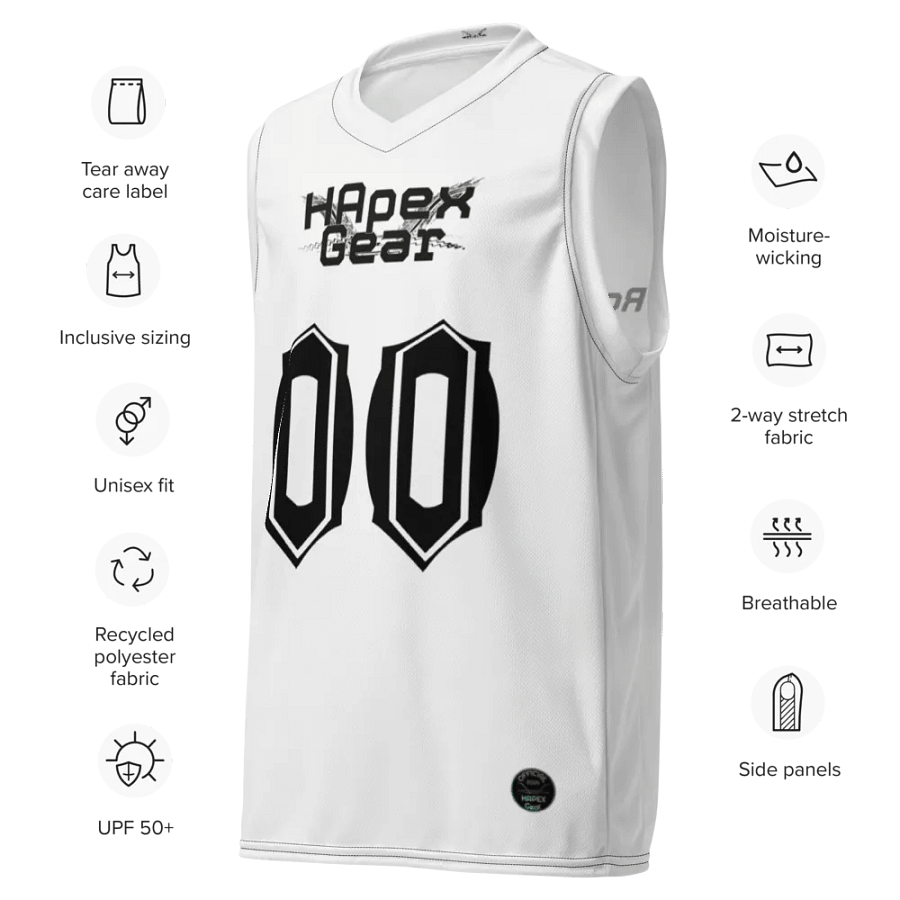 Rover's Morning Glory - White - Recycled Unisex Basketball Jersey - Black HApex Gear Black Logo product image (7)