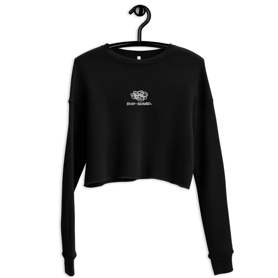 BUSY-BRAINED (white thread) embroidered fleece cropped crew product image (9)
