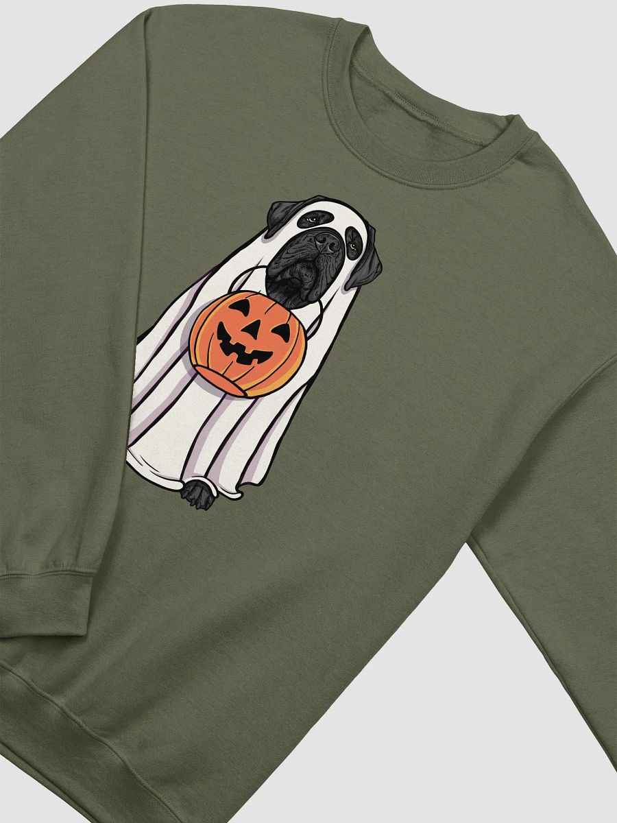 Funny Halloween Neapolitan Mastiff(Black) Sweatshirt | Funny Dog Wearing a Ghost Costume and Holding a Pumpkin Basket product image (14)