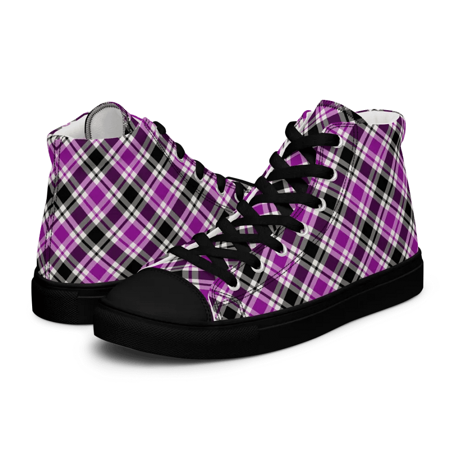 Purple, Black, & White Plaid Men's High Top Shoes product image (8)