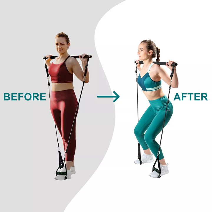 The New Premium Pilates Bar Kit with Resistance-6 bands (15, 30, 50 lbs) product image (1)