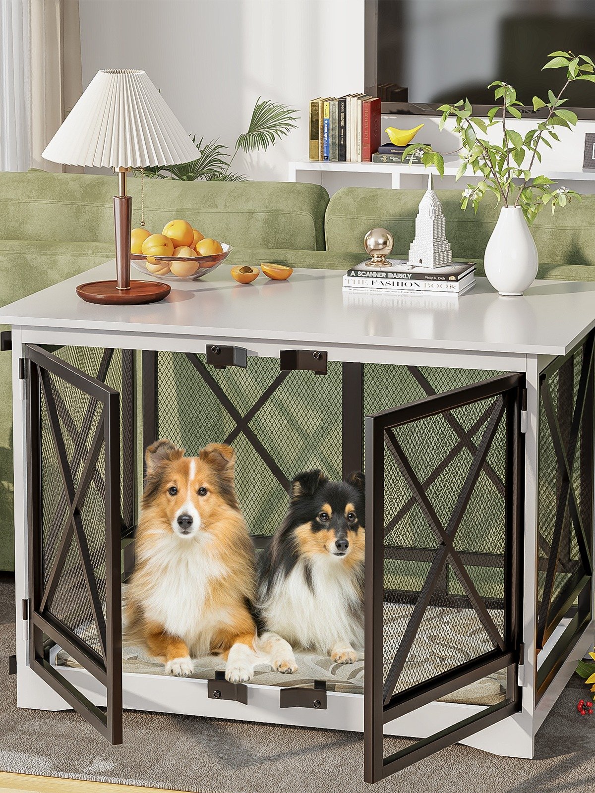 48 inch Extra Large Dog Crate Furniture,Double Door Indoor Kennel,End Side Table Wooden Dog Crates,Anti-Chew Anti-Escape, White product image (7)