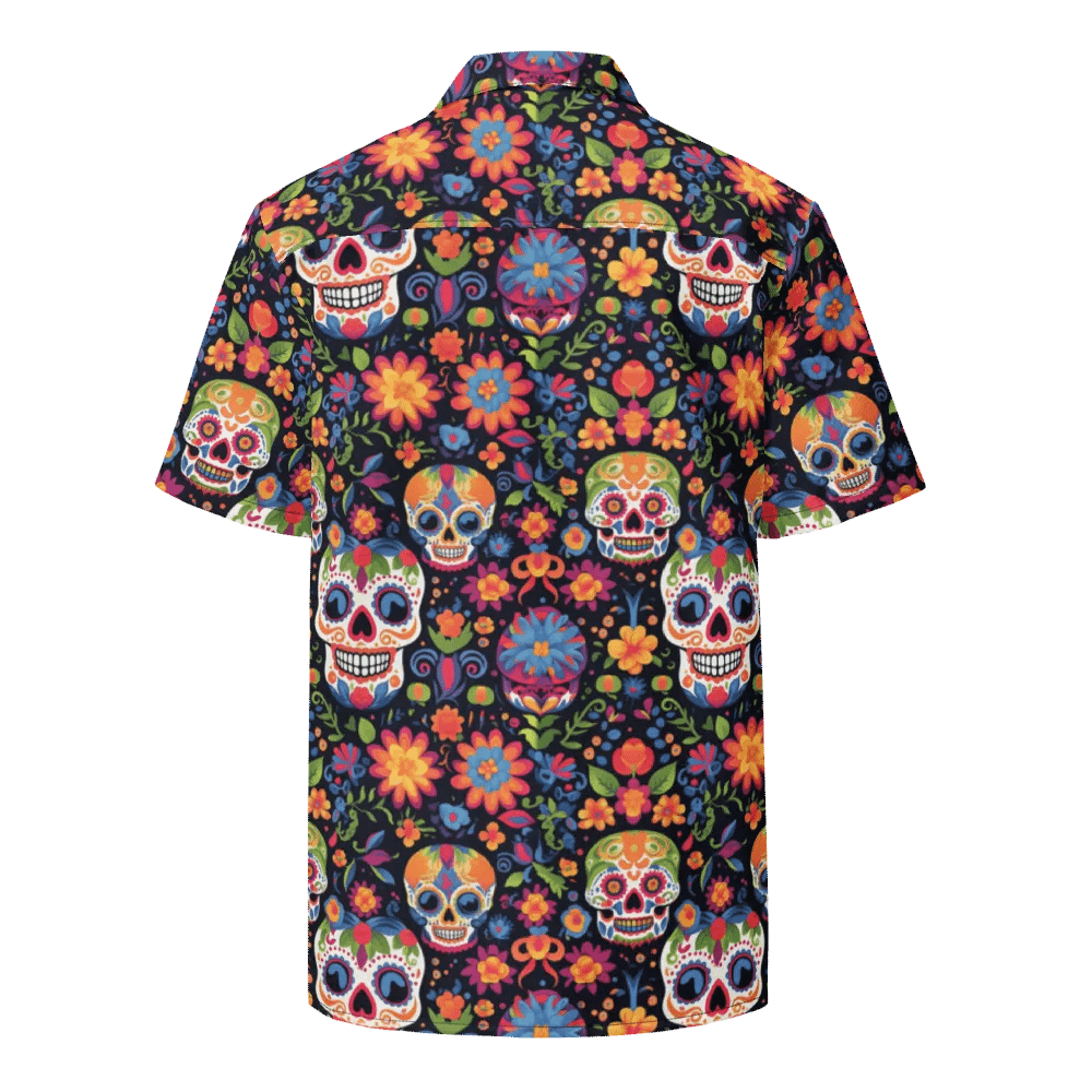 Festive Pattern-Sugar Skull and Flower Celebration Hawaiian Shirt product image (2)