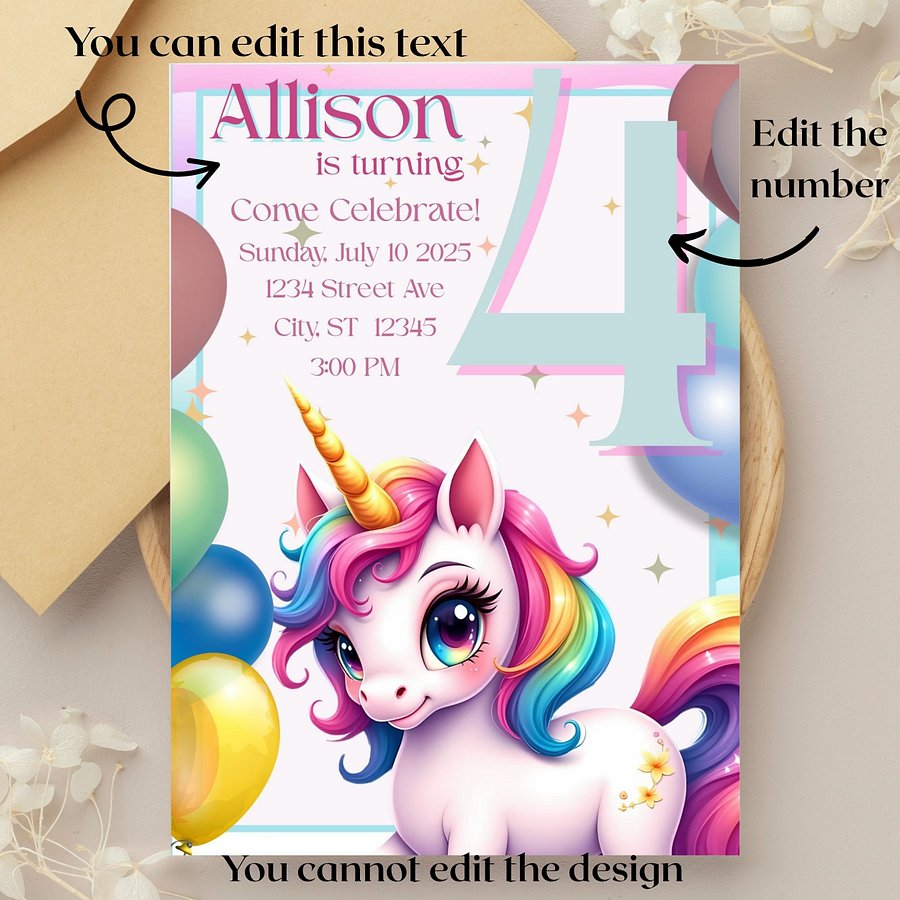 Unicorn Invitation Unicorn Cloud Day, Unicorn Invitation Template, Unicorn Invite Downloadable, Unicorn Birthday Digital Invitation product image (4)