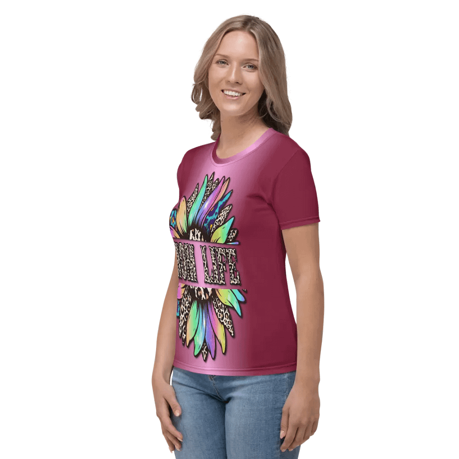 Leopard Rainbow Sunflower Mom Life All Over Print T-shirt product image (4)