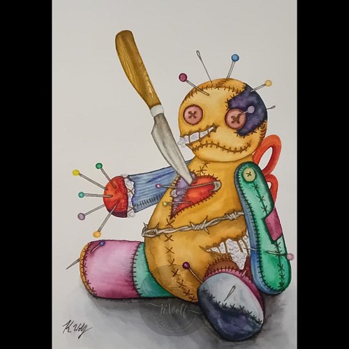 Voodoo doll work in progress. 

Watercolour base completed, just need to tidy up and add some texture.

I'm so happy with how...