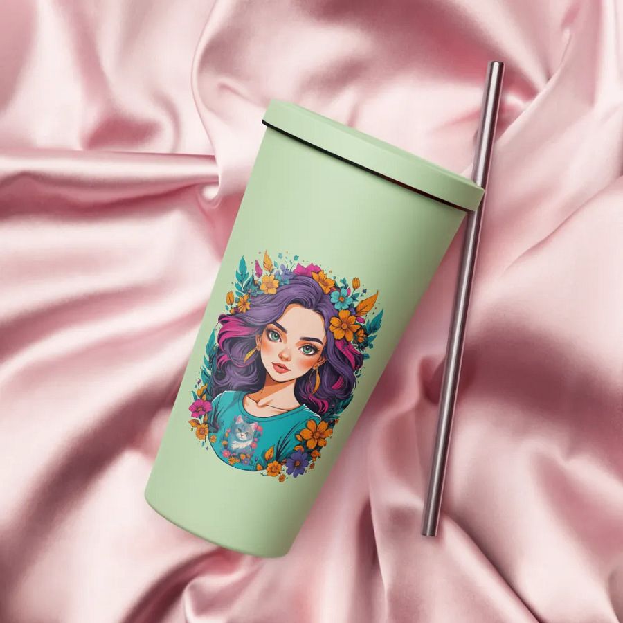 Bloomcore Flower Girl 20 oz Tumbler Cup - Mint - Insulated Tumbler with a Straw - v2 product image (4)