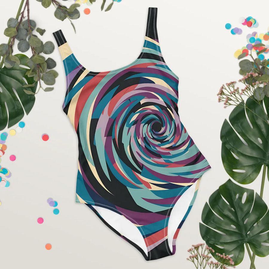 Abstract Lithographic Pattern Design one piece Swimsuit - V5 product image (8)