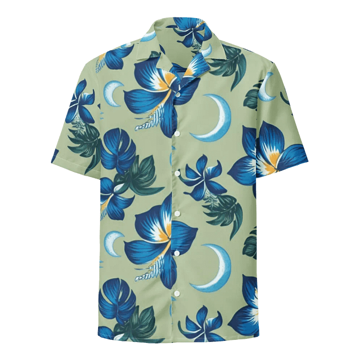 Blue Plumeria Flowers and Crecent moons Hawaiian shirt product image (1)