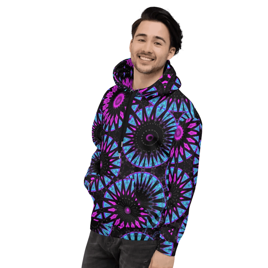 Abstract Circular Shapes in Turquoise, Black and Pink Unisex All Over Print Hoodie product image (8)