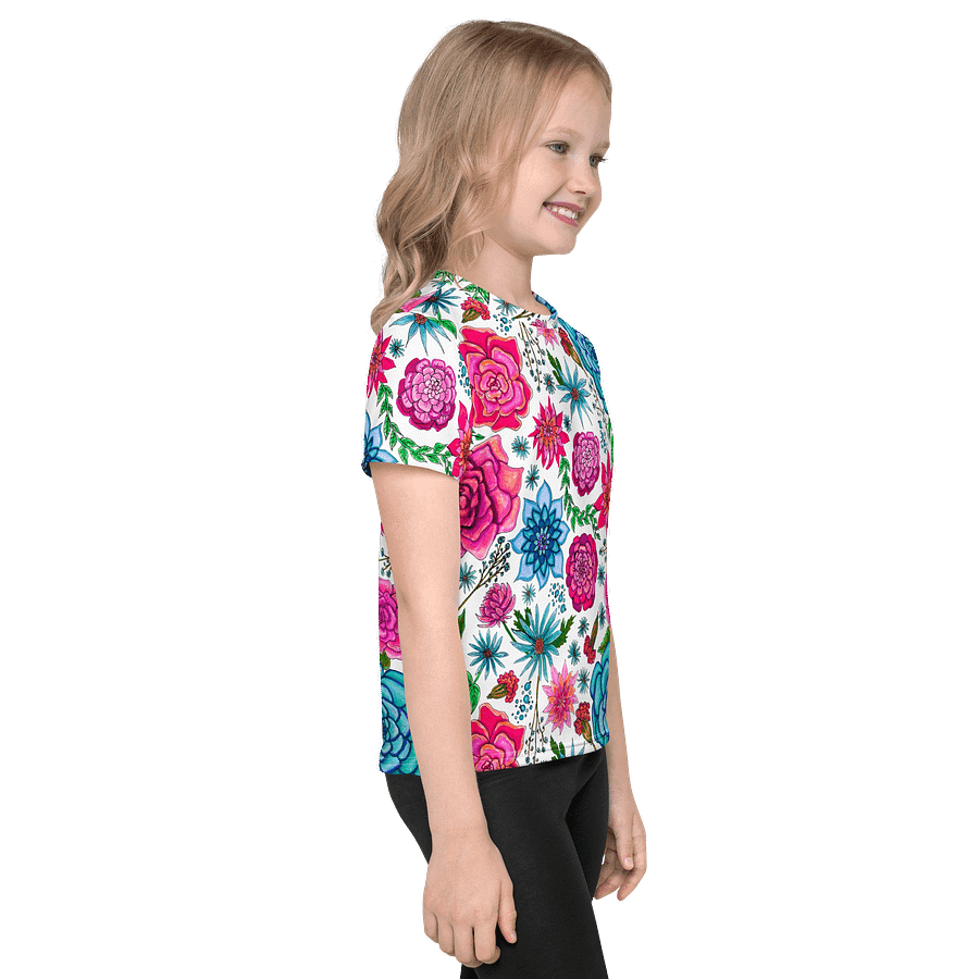 Girls' | Little Kids Size T-Shirt | Bold Blooms on White | Vibrant Floral Tee for Joyful Days product image (4)