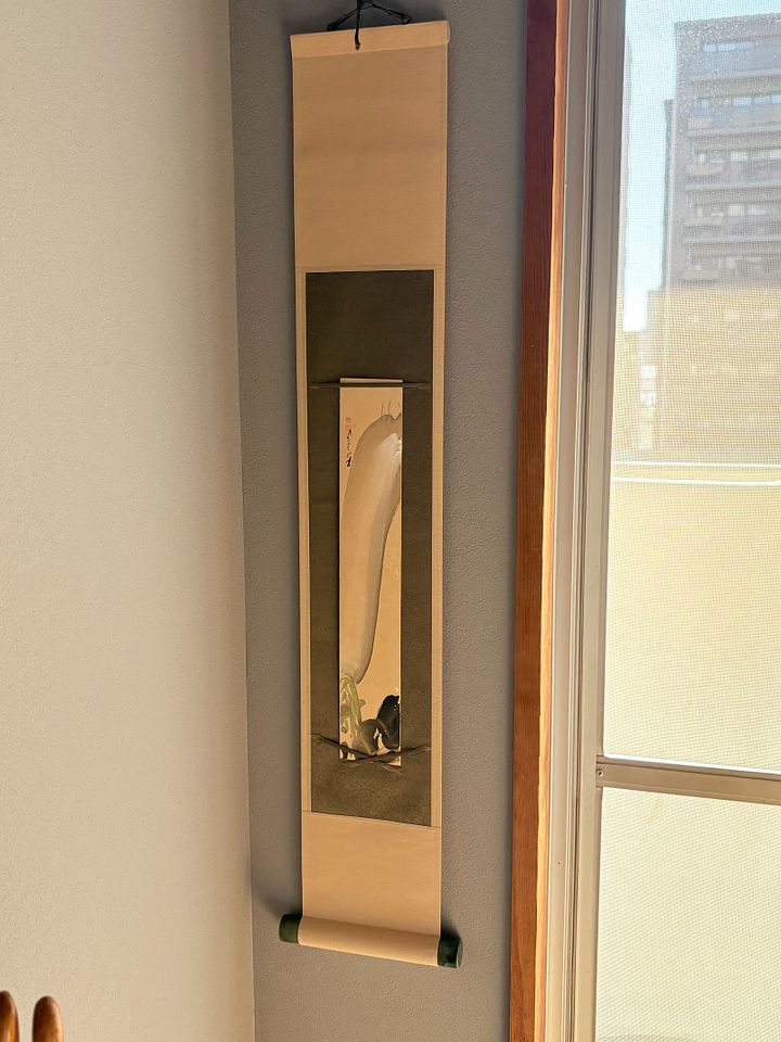シンプルな掛軸 壁掛けアート 、絹本手描き短冊 小さいサイズ product image (1)