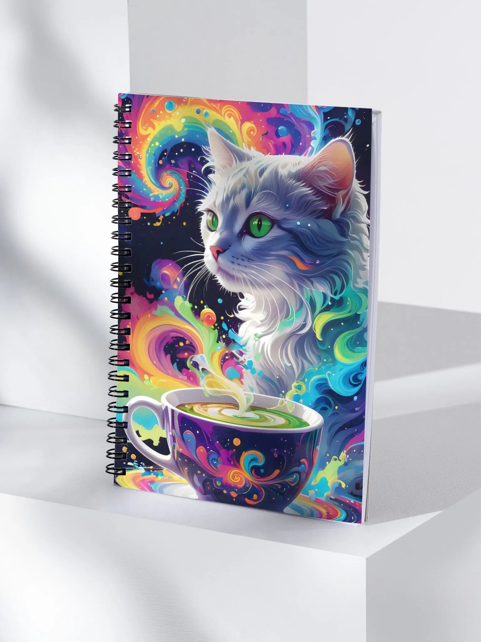 Psychedelic Cat with Swirling Coffee Art Spiral Notebook product image (4)