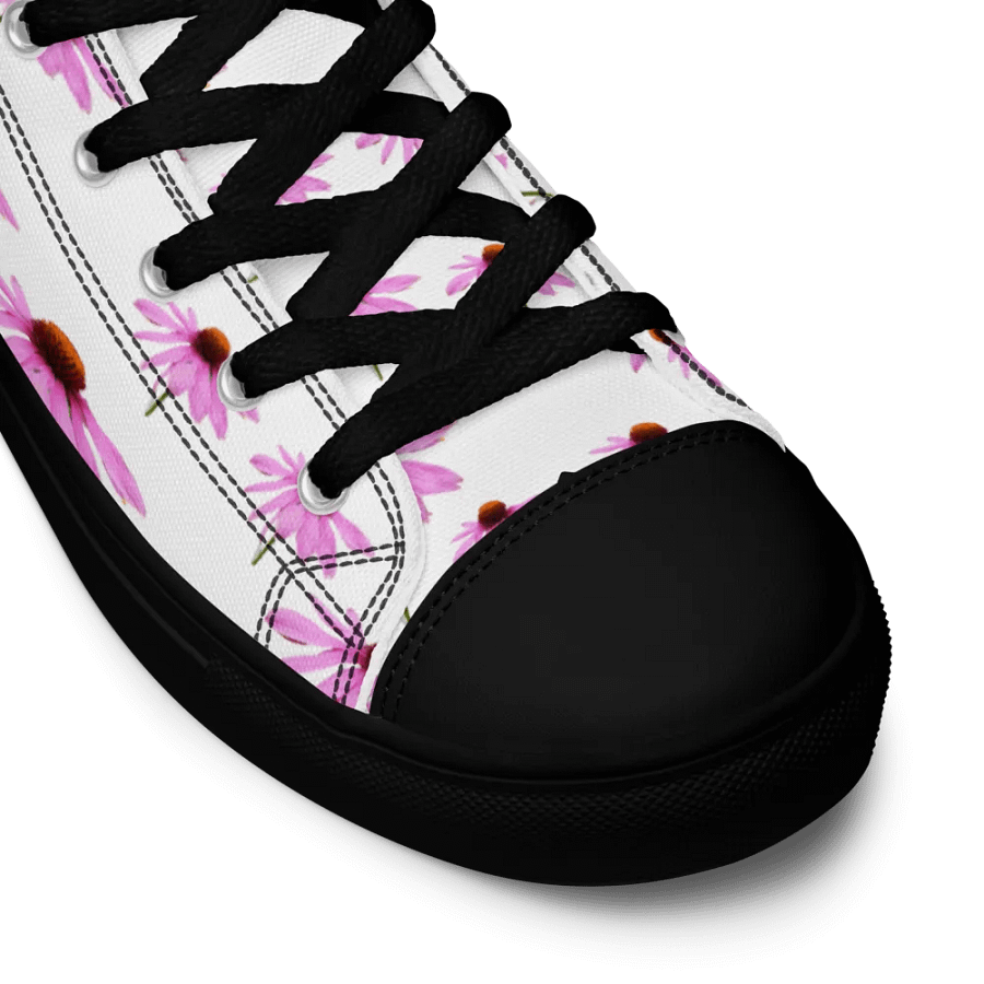 Abstract Delicate Pink Repeating Cone Flowers Women's Black Toe High Top Canvas Shoes product image (9)