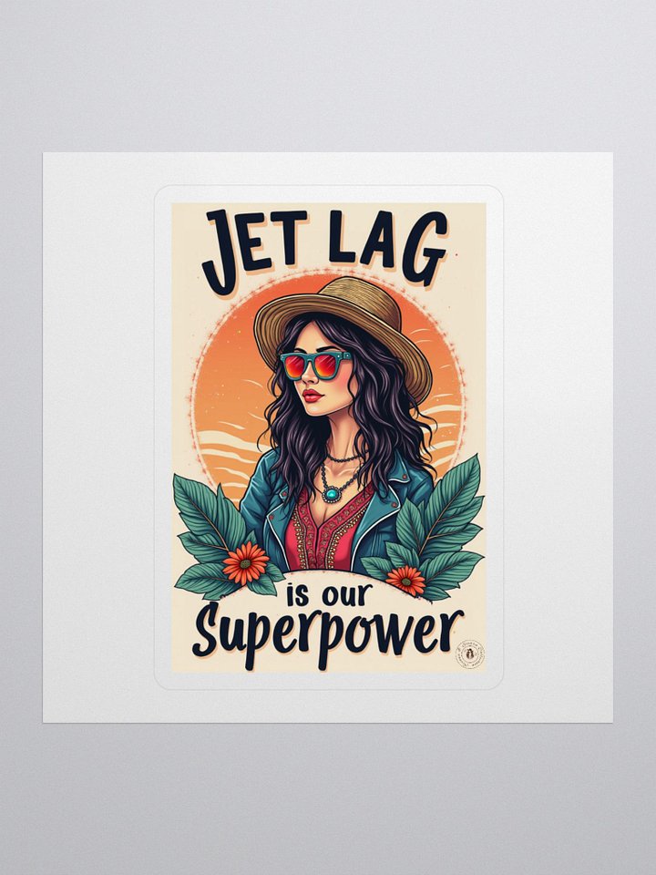 Jet Lag Superpower Sticker – Retro Travel Vibe product image (1)