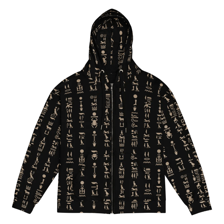 Isis Black Hieroglyphs Detail Unisex Zip Hoodie product image (1)