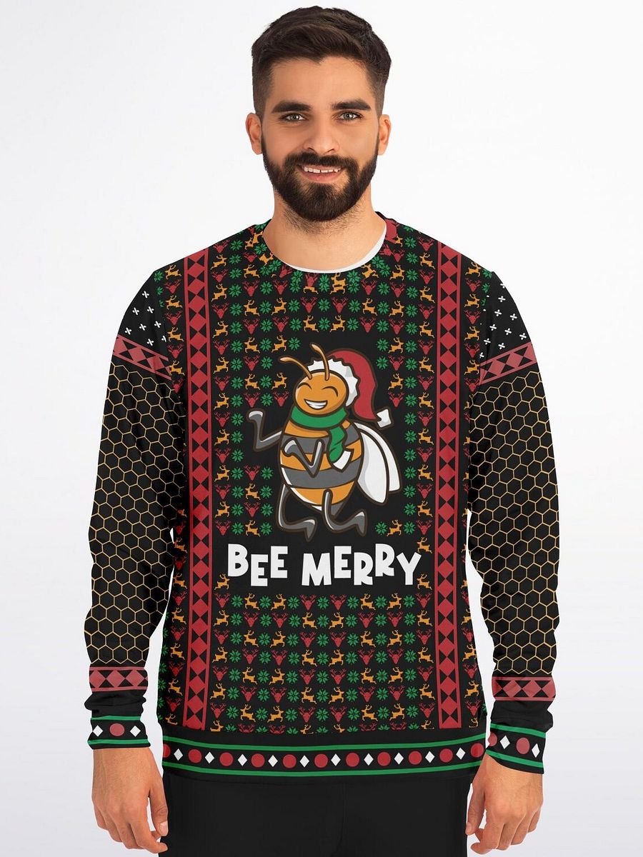Bee Merry Ugly Christmas Sweater | Funny Holiday Sweatshirt | Cute Bumble Bee Santa Hat Winter Party Outfit | Unisex Holiday Gift product image (5)