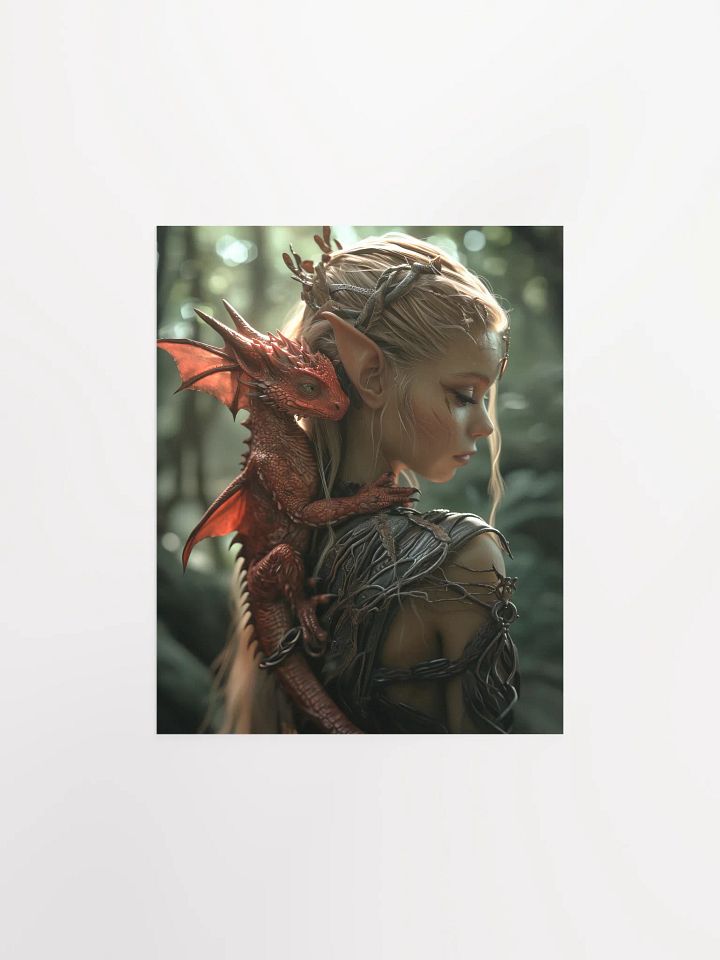 Young elf with her small dragon on the back - Poster product image (1)