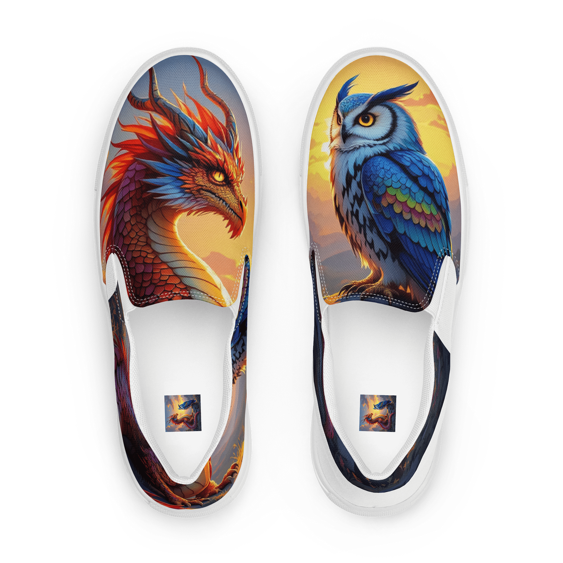 Dragon and Owl Fantasy Slip-On Shoes product image (1)