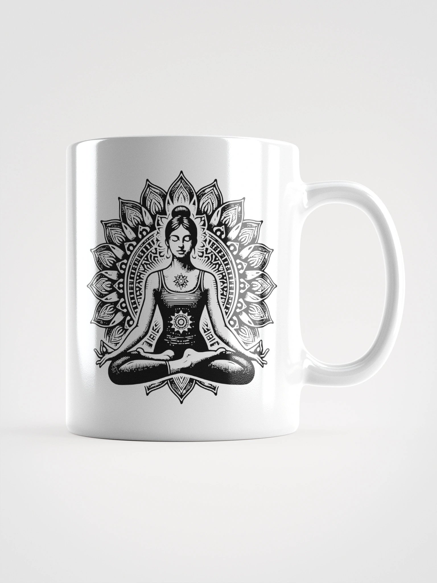 Taza blanca brillante con Mujer Meditando product image (1)
